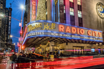 Radio city with LED lights during the holidays