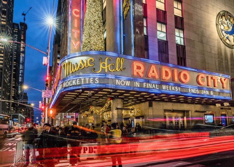 Radio city with LED lights during the holidays