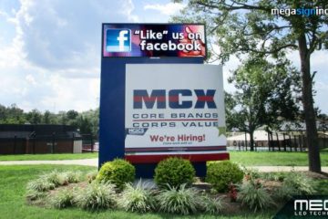MCX Core brands LED sign on large static sign